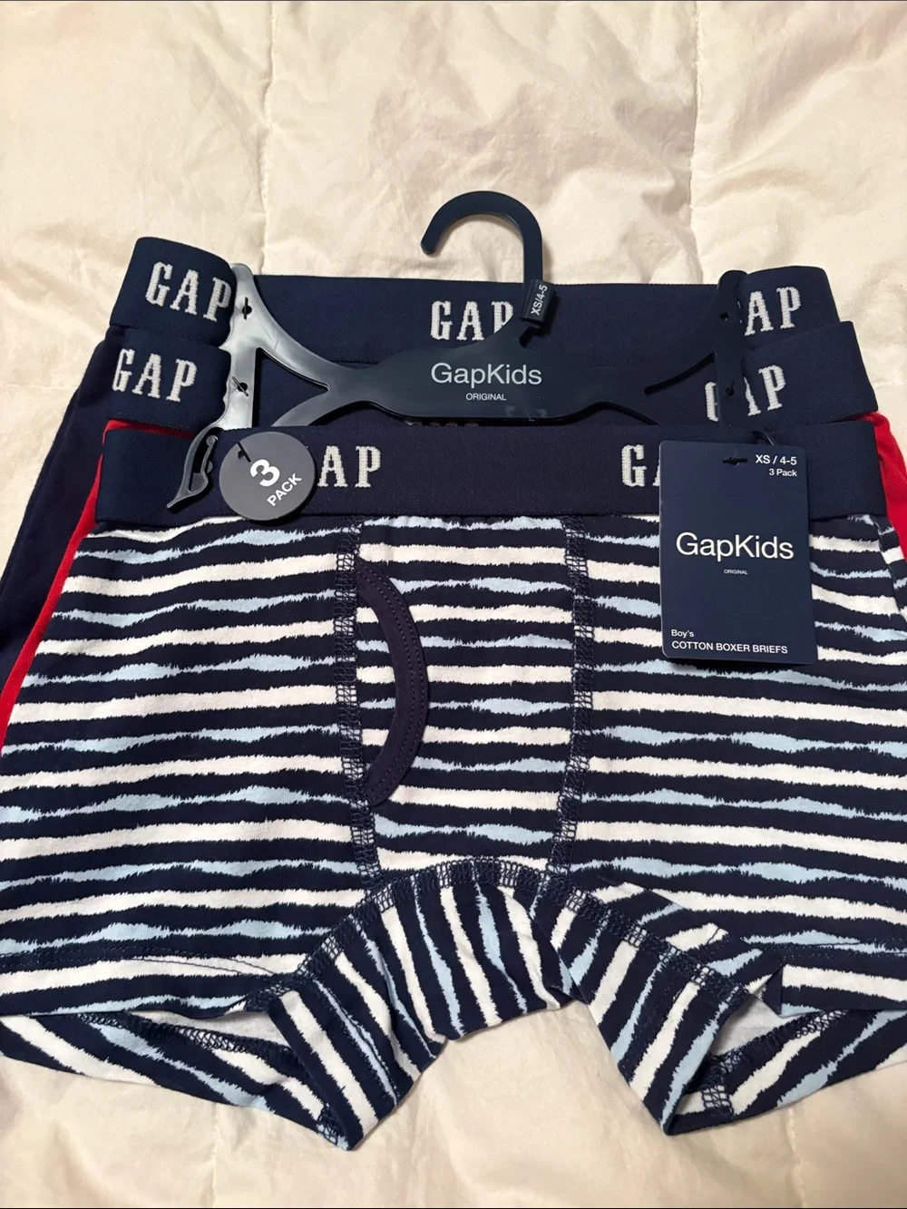 GAP Boys Navy, White Stripe & Red 3-Pack Boxer Briefs